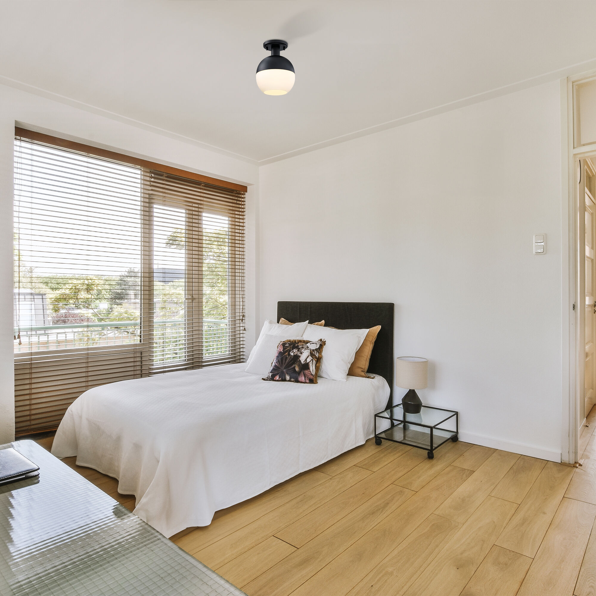 Linden 1 Light 8 inch Matte Black Semi Flush Mount Ceiling Light